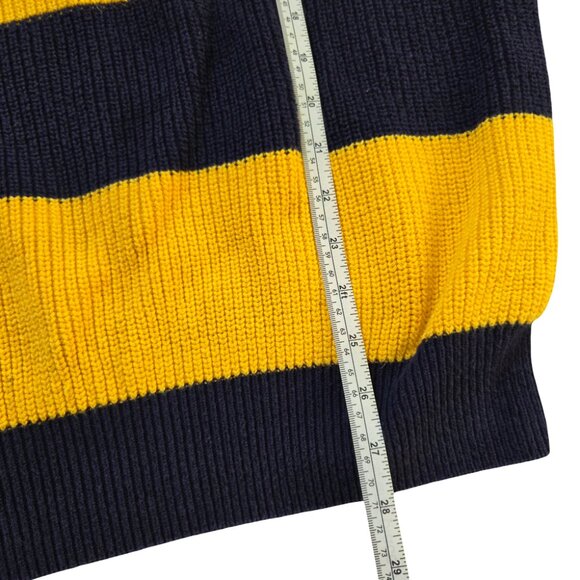 Vintage Izod Men's Sweater XL Navy Blue Yellow Heavyweight Cotton Cozy Cabincore - Picture 6 of 9